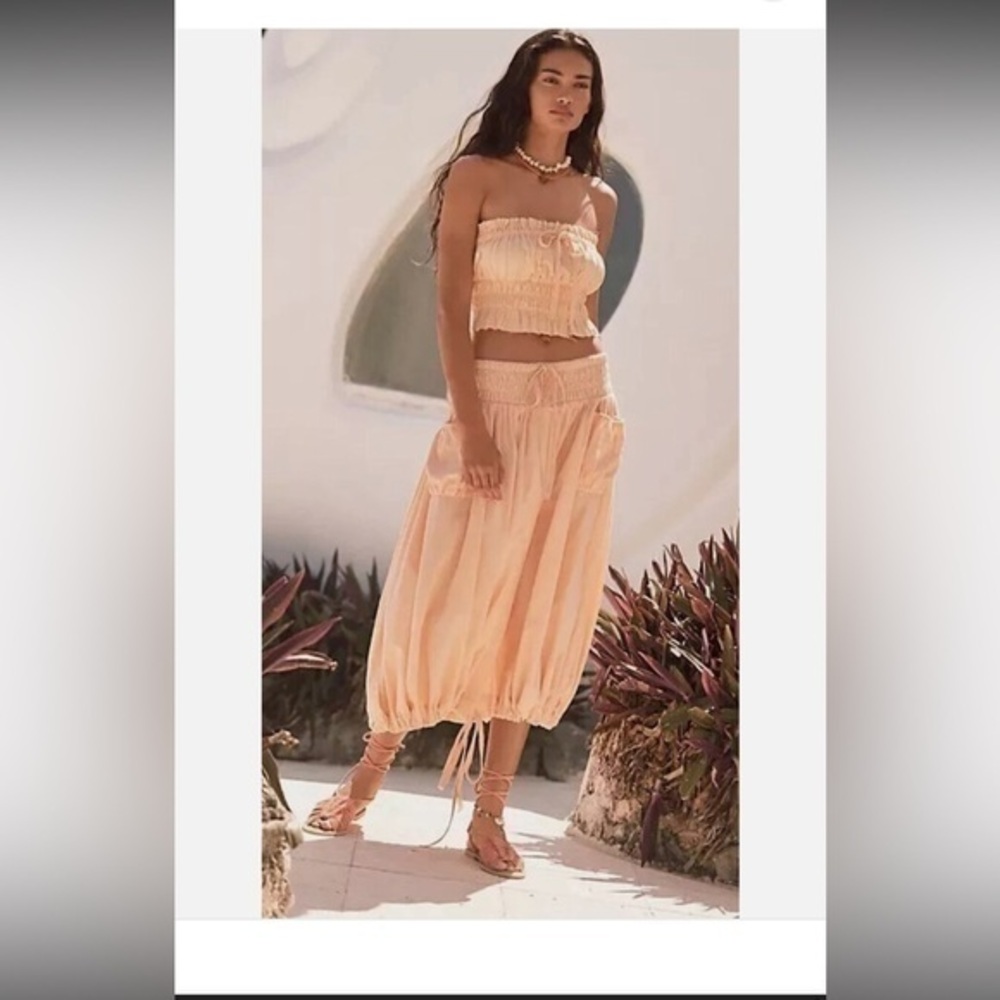Free People Free-est All The Things Midi City Skirt Set Smocked Orange S